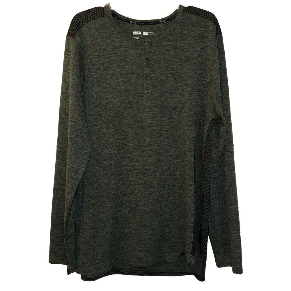 MSX Michael Strahan Big & Tall XL TALL Mens Henley Active Shirt Geo knit Green